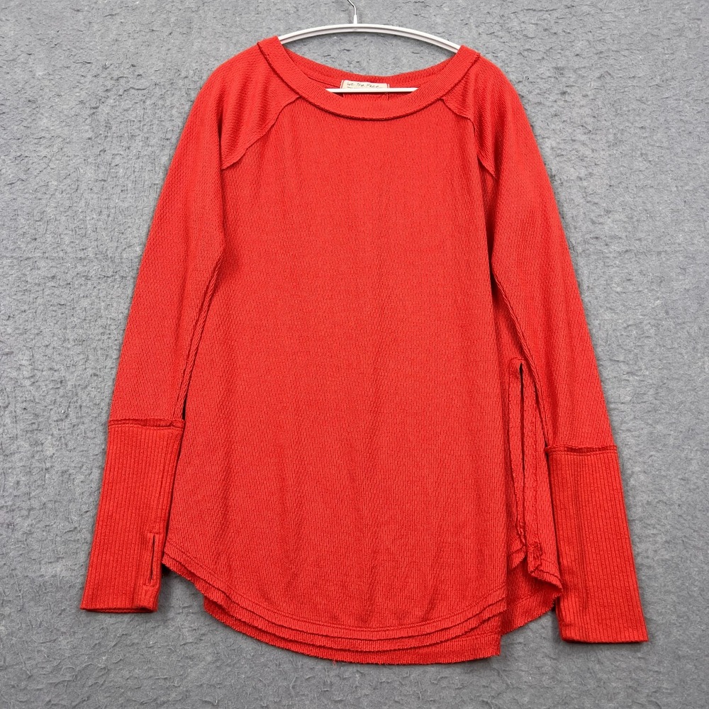 Free People Shirt Women's Small Red Long Sleeve Thermal Split Seam Jersey Drape‎